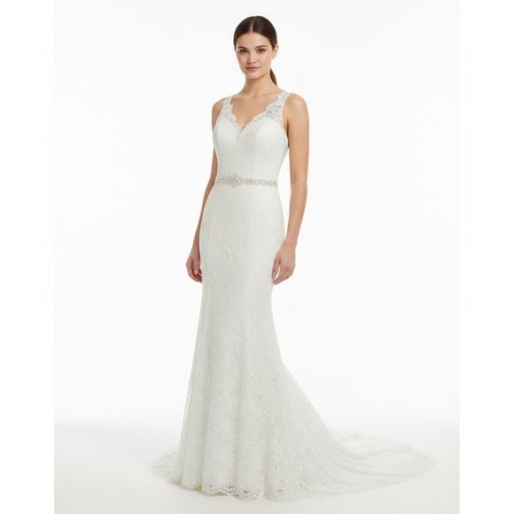 Wedding Dress Womens Size 4-6 Ivory Mermaid Lace Jewelled Clusters Elegant Roman - Picture 2 of 16